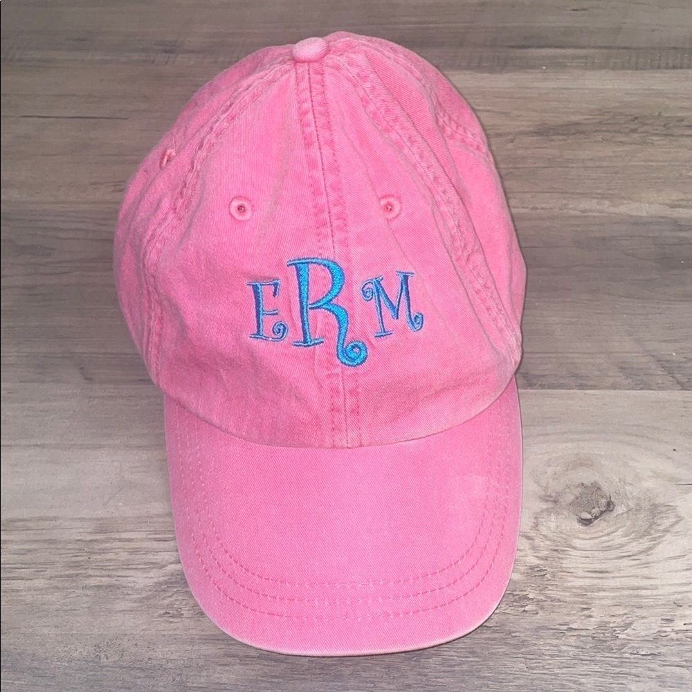 Boutique women’s hat ball cap vintage Pink blue embroider Monogram adjustable